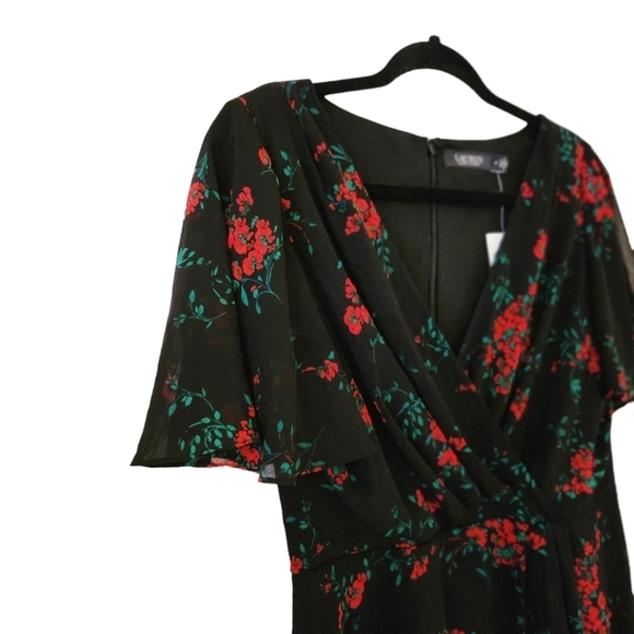 Nwt Lauren Ralph Lauren Floral Flutter-Sleeves Dress Size 2 - Picture 9 of 16